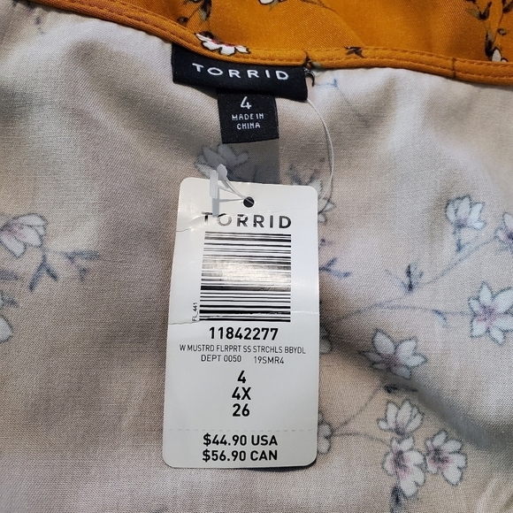 NWT Torrid Mustard In Color Floral Print BabyDoll Blouse Sizr 4X/26, Ret $44.90 - Picture 8 of 11